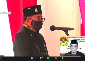 Wali Kota Balikpapan H Rizal Effendi saat memberikan sambutan dalam HUT ke-124 Kota Balikpapan, Rabu (10/2). Foto: Zoom Meeting H Herry