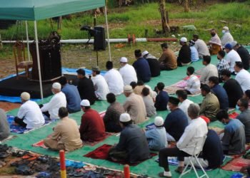 Pelaksanaan Salat Iduladha 1443 H pada 10 Juli 2022 di Halaman Masjid Al Ajwah Jalan MT Haryono Balikpapan. Foto: LINES
